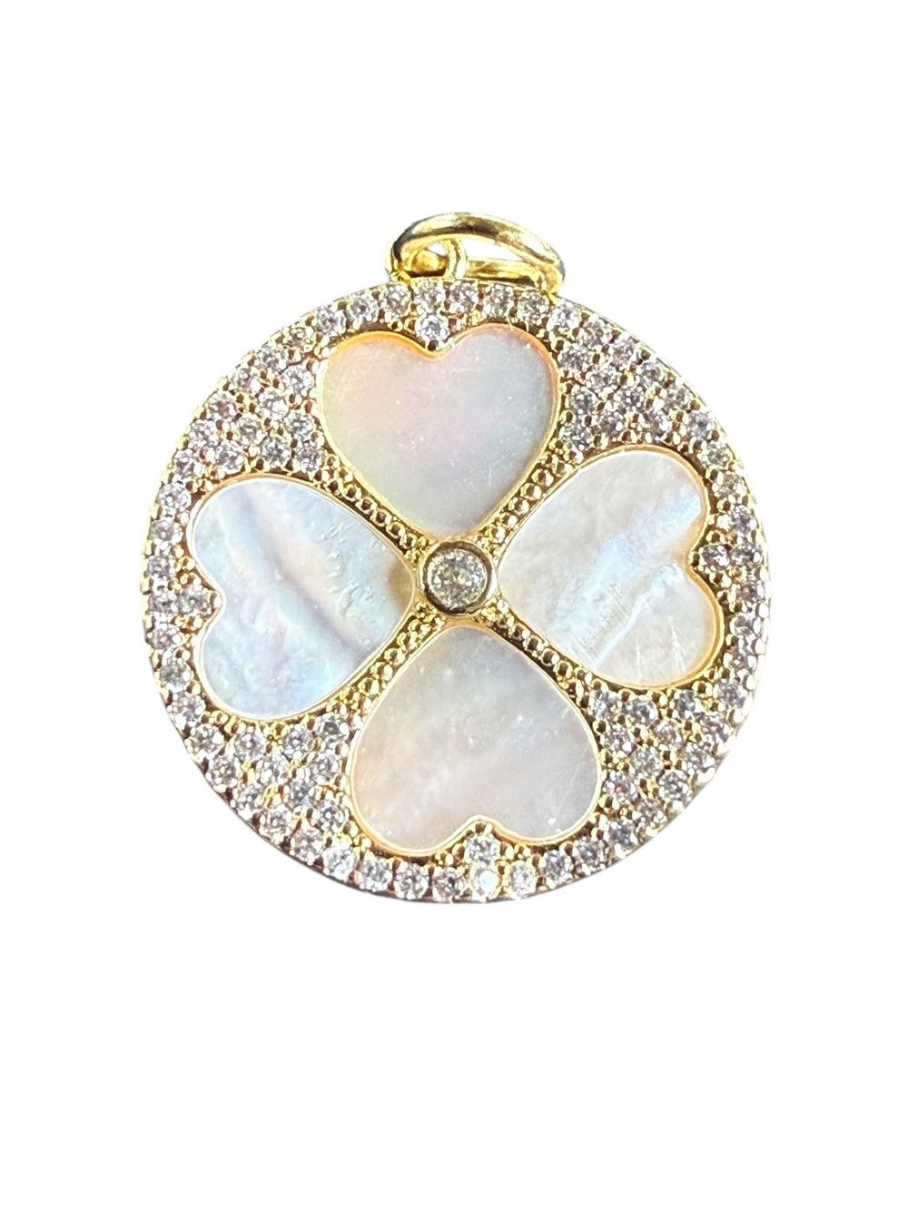 New Freida Rothman Gold-Tone Mother of Pearl Heart Pave Pendant